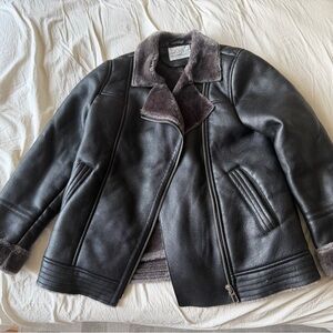 Black Leather Jacket with Fur Collar